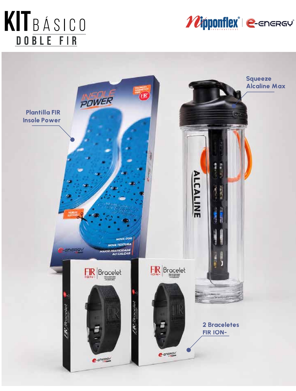 Kit Básico Doble FIR: plantilla FIR, Squeeze Alcaline Max y dos brazaletes